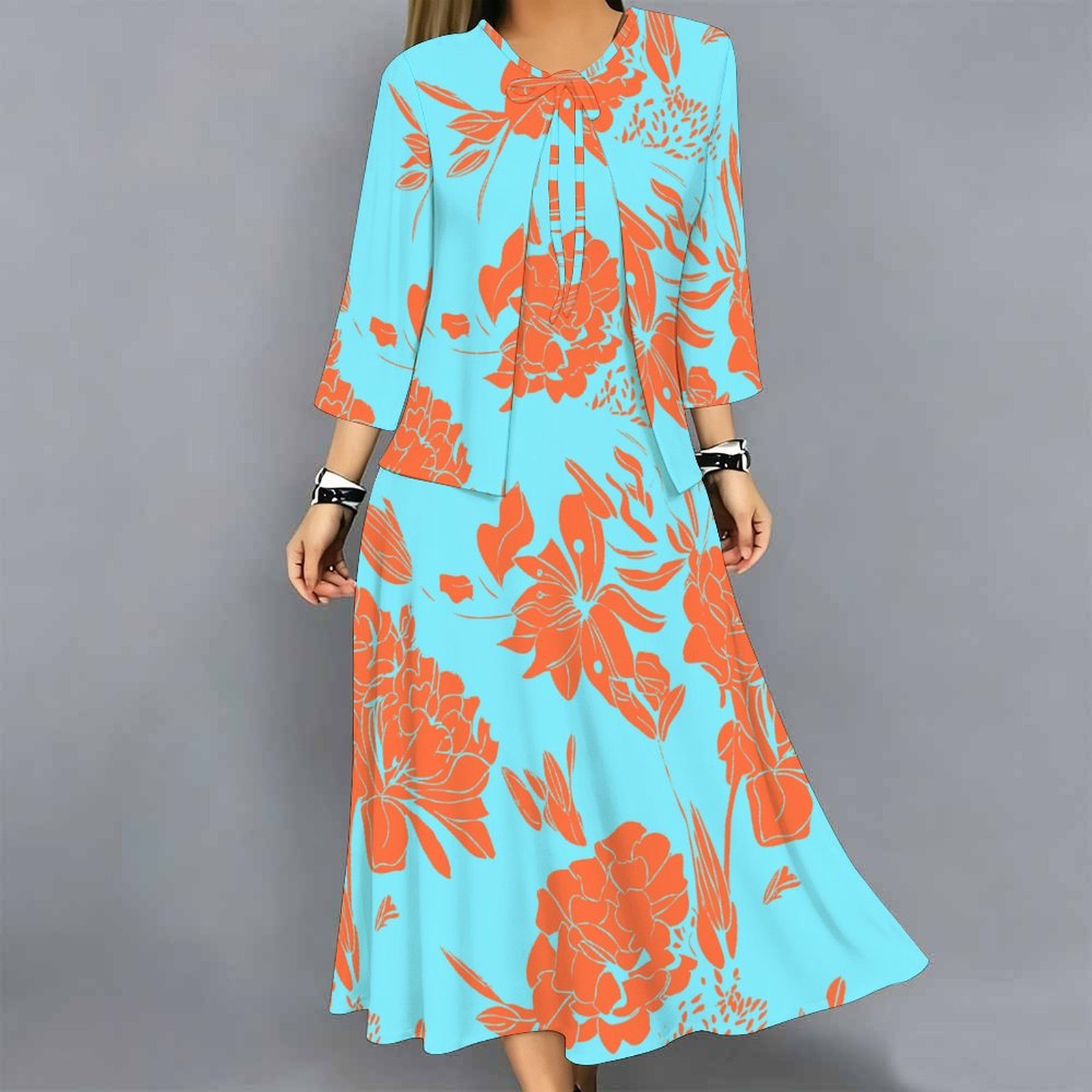 Midi Skirt Floral - Women 2 Piece Dress Set Print